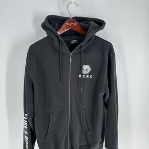 Vintage Boss Cat Rocket Club‎ Graphic Spell Out Full Zip Hoodie Black Size S